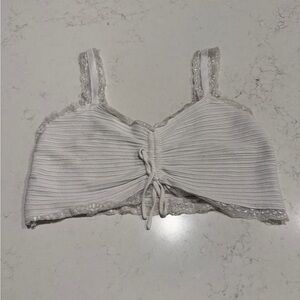 Garage White Ribbed Top with Lace Detail